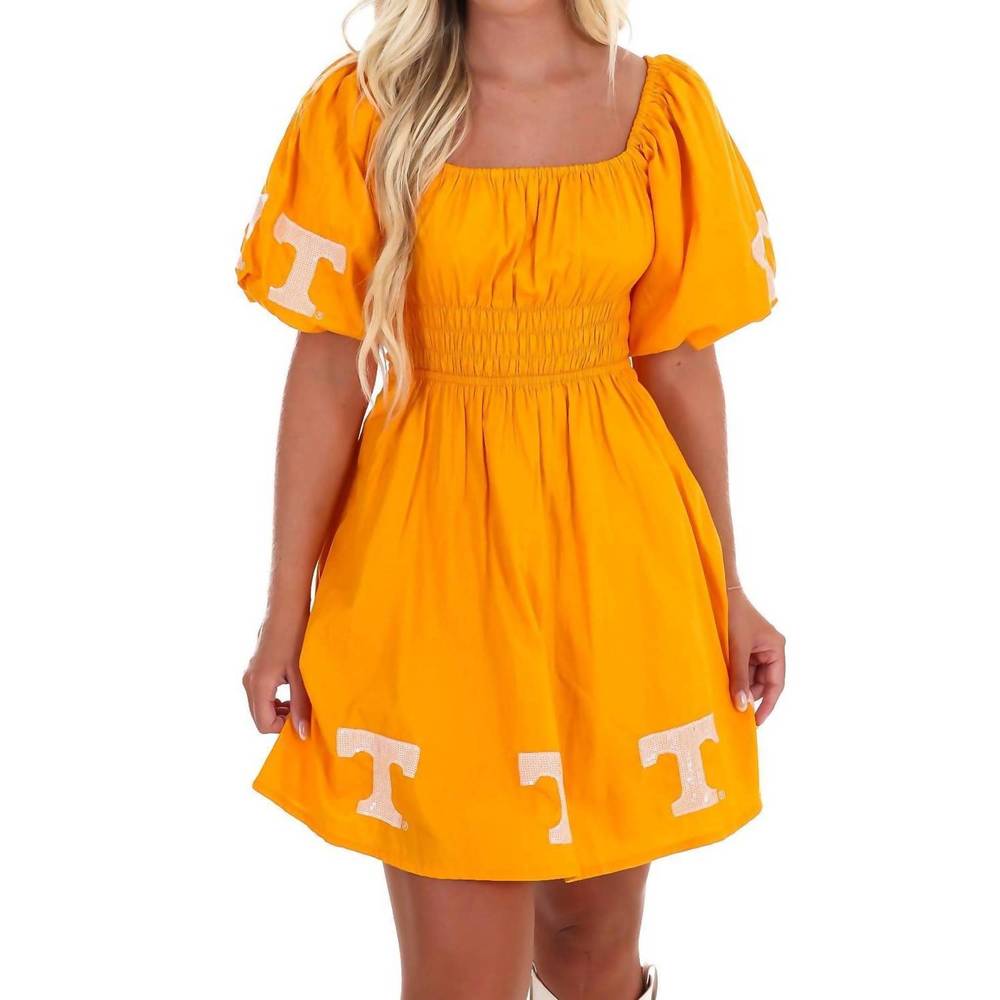 NEW STEWART SIMMONS university of tennessee puff sleeve mini dress in orange - Picture 7 of 10